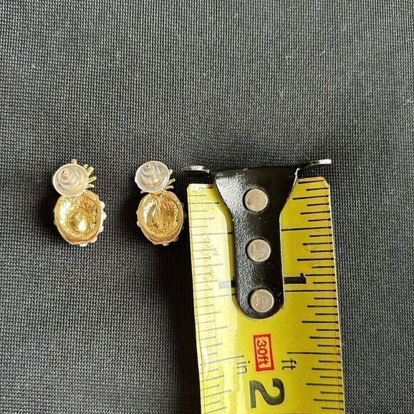 French Retro Pineapple 18k gold Pearl stud  Earrings real 925 posts pina colada - Picture 5 of 6